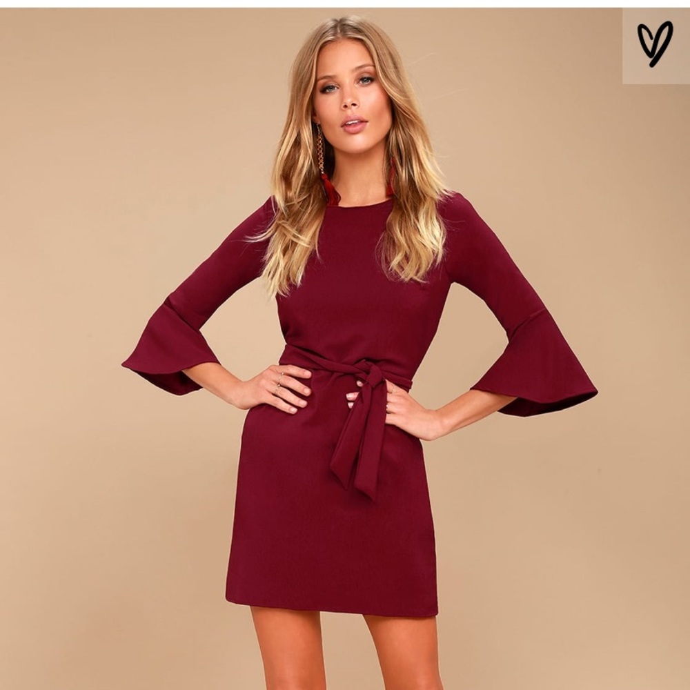 Lulus Burgundy Tie Waist Dress
